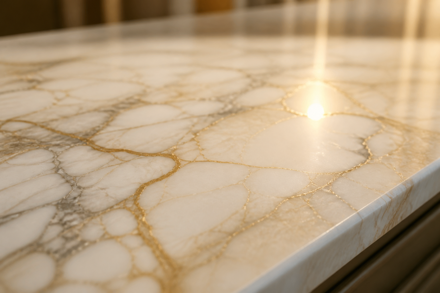 Close-up of marble veining beneath an ultra-clear protection film
